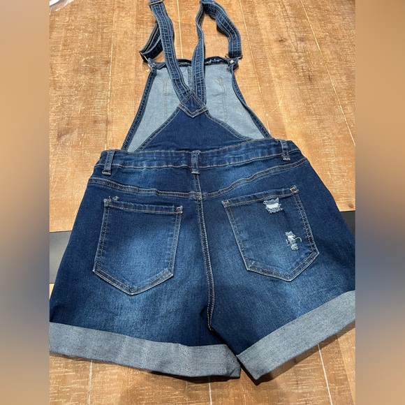 YMI Distressed Denim Short Overalls - Picture 2 of 10